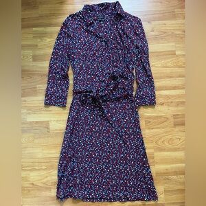 Talbots Knit Dress w/ Red, White & Blue hearts; V-Neck and belt